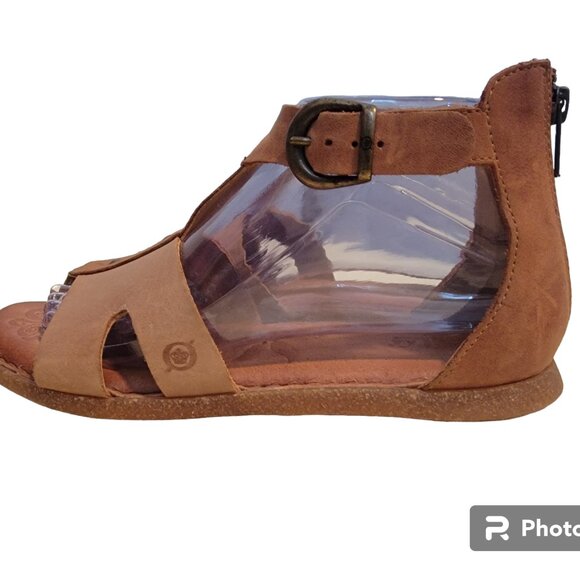 Born Timina Brown Leather T Strap Cushioned Sandal w Toe Thong - Picture 4 of 15